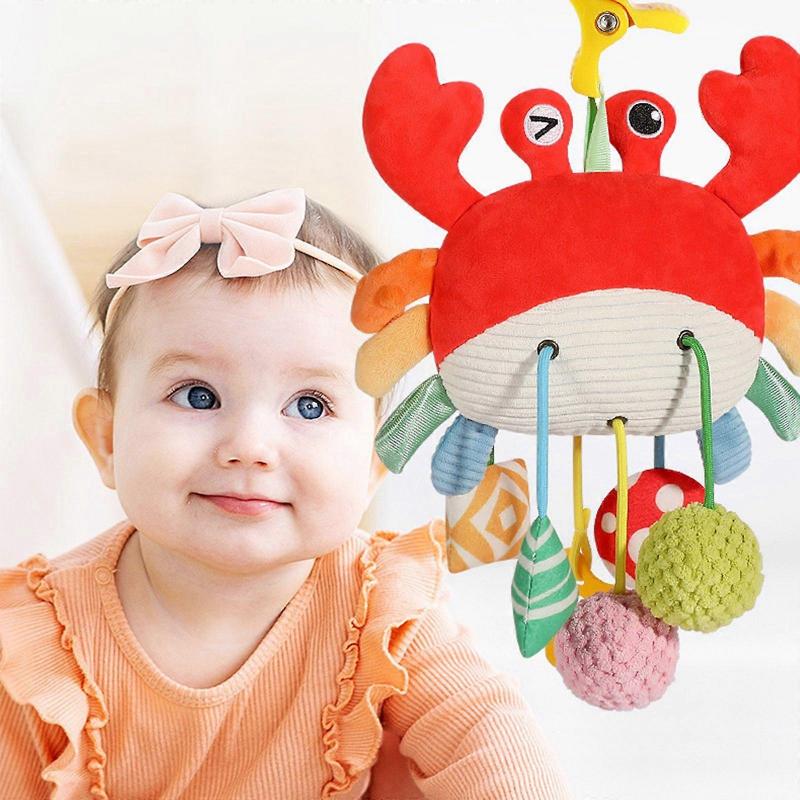 Puzzle Early Education Crab Pulling Rope Pulling Soothing Doll Bed Bells Handcart Baby Cart Ringing Pendant For 0-3 Year Old Baby Toy Playsets