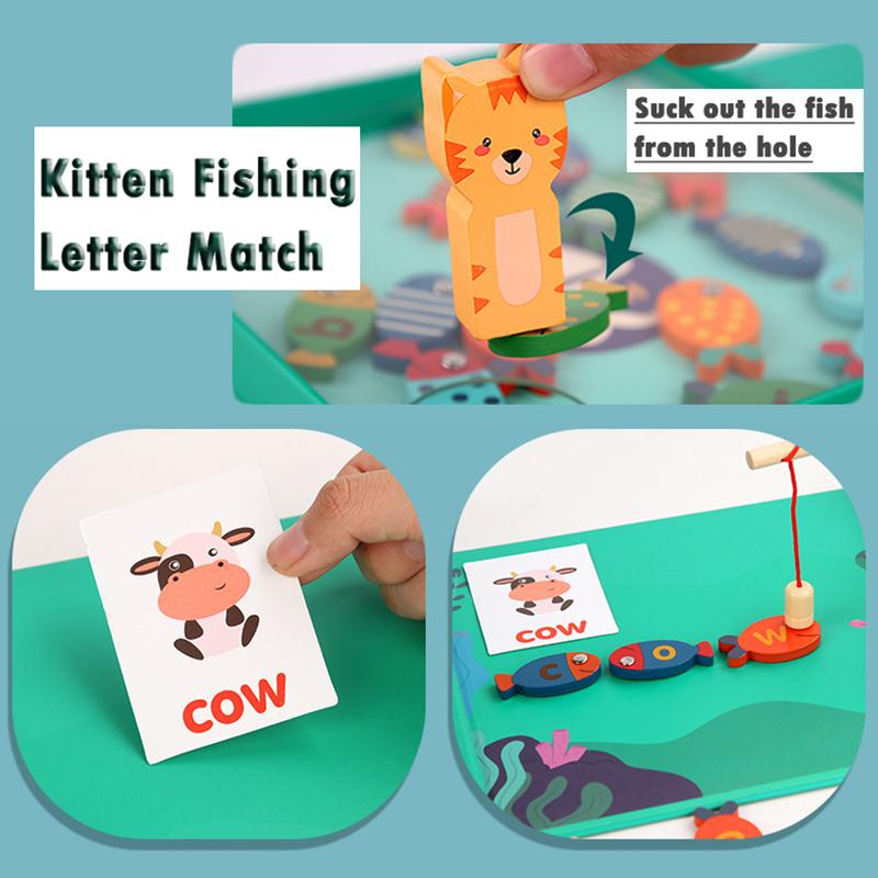Kids Montessori Toy Wooden Magnetic Fishing Game Fine Motor Skill Counting Catch ABC Alphabet Fish Cognitive Toys Spelling Games