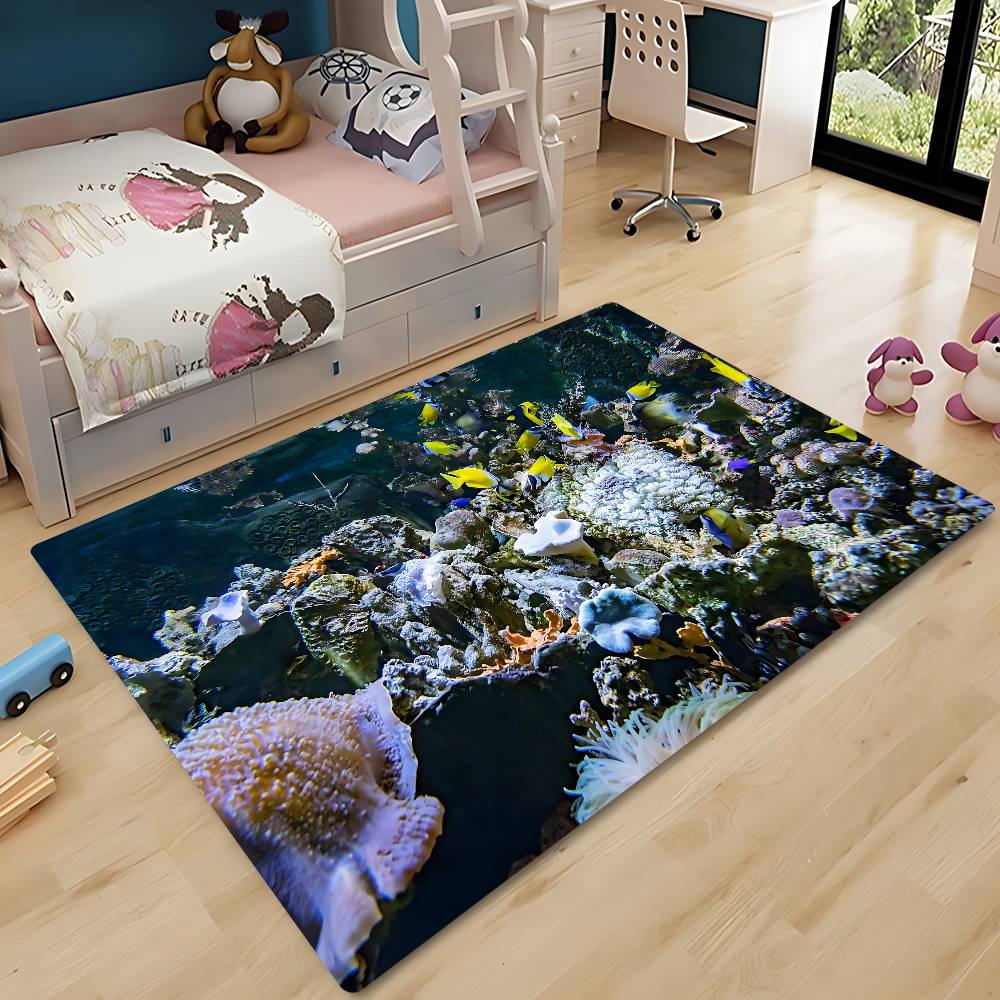 3D Ocean W-World Fish Floor Mat Bathroom Mat Kids Room Bedroom Decoration Balcony Anti-Slip Doormat Living Room Welcome Rug