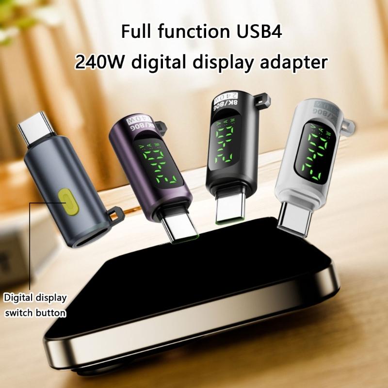 Highly Speed 80Gbps USB 4.0 Adapter with Digital Display USB Connectors for Voltages and Current Monitoring with Switching