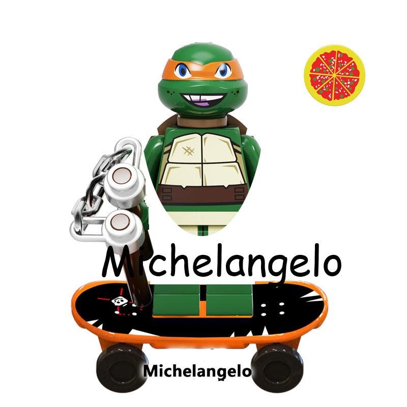Promotions!!! Ninja Turtles Shredder Splinter Michelangelo With Pizzas Model Action Figure Blocks Construction Toys for Children