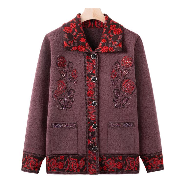 Middle-aged and Elderly Knitted Sweater Autumn and Winter Style Mother Jacket Old Lady Loose Cardigan Grandma Winter Base Sweater