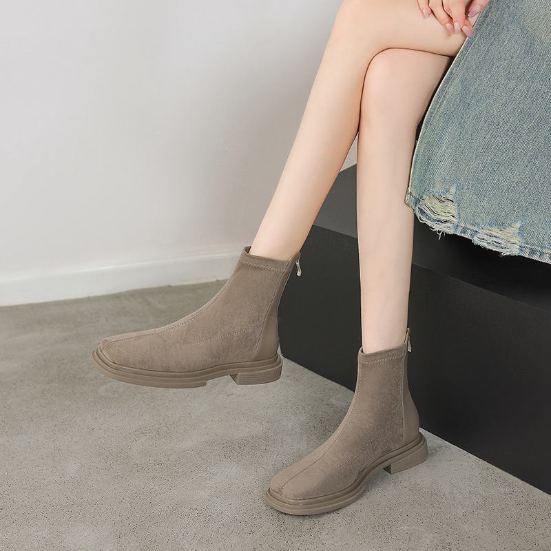 Krazing Pot Cizme de cowboy moderne, cu vârf rotund de iarnă, cu tocuri groase, pentru femei, mărimea 42, botine elastice cu platformă.