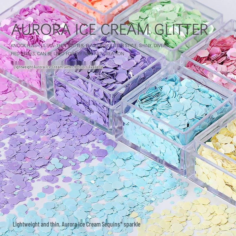 Dreamy Macaron Aurora Ice Cream Hexagonal Sequins: Colorful Dopamine Candy Nail Art Accessories