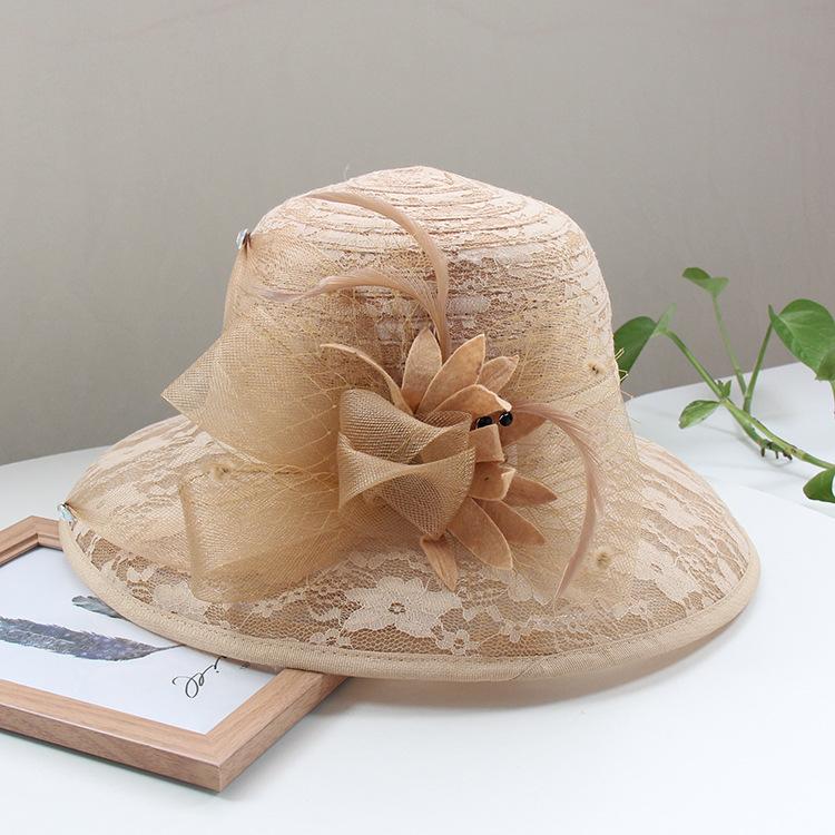 Ladies Lace Mesh Flower Top Hat Summer Shading Foldable Sunscreen Basin Hat Outdoor Big Edge Beach Sun Hat