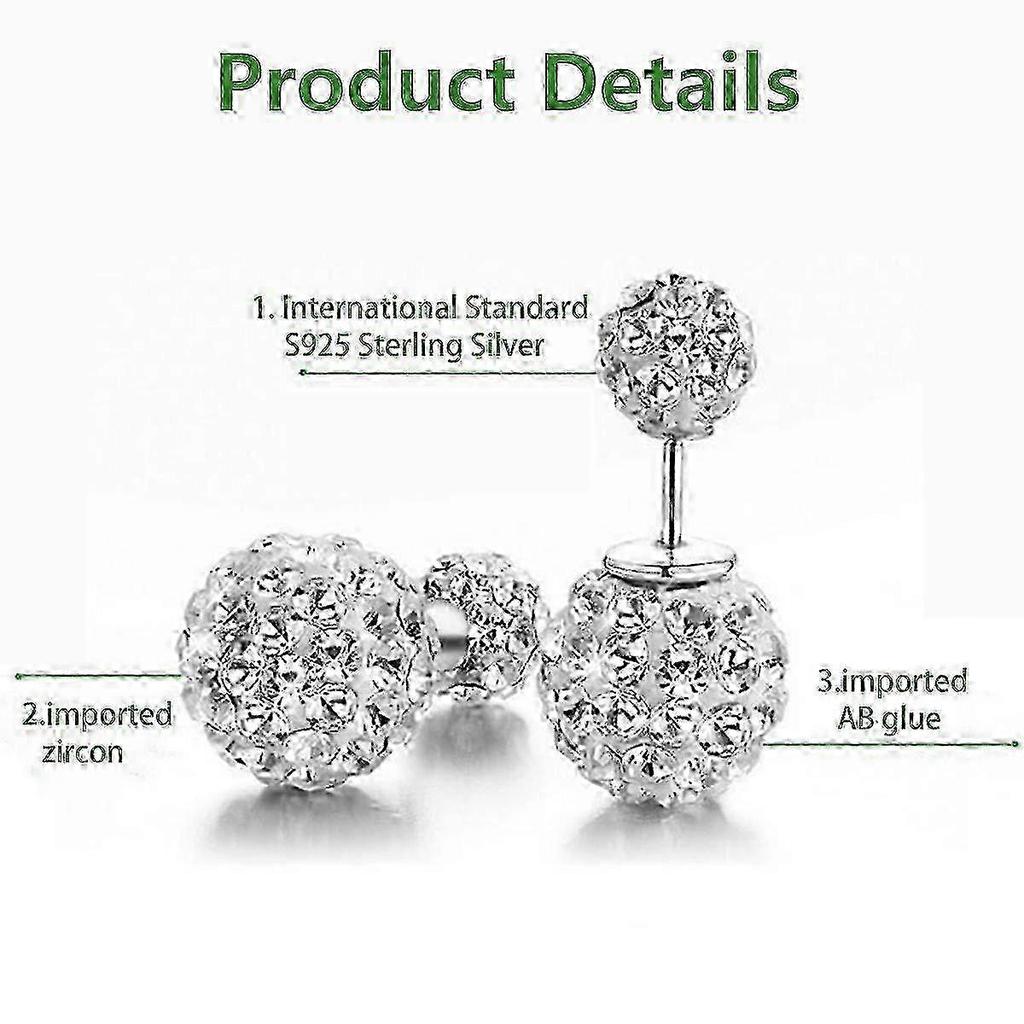 Double Sided Sparkle Bling Earrings - Sterling Silver Crystal Rhinestone Ball Stud Earrings for Women