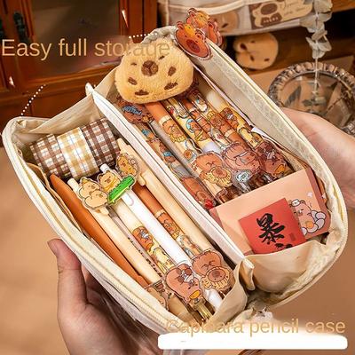 Capybara Print Pencil Case Cute Multifunctional Large Capacity Stationery Storage Pouch 9 Layers Pen Bag Student Pencil Bag Gift