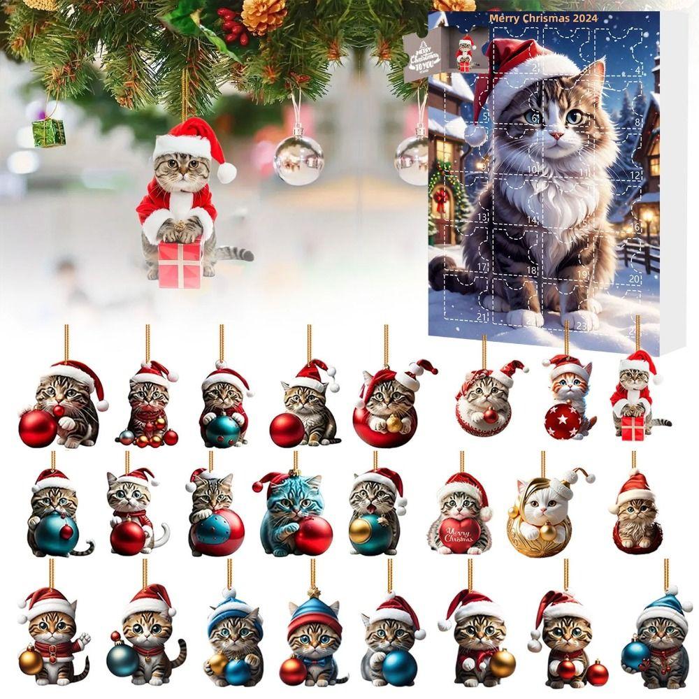 Acrylic Cat Advent Calendar with 24 Cat Pendants 24 Days Christmas Countdown Calendar