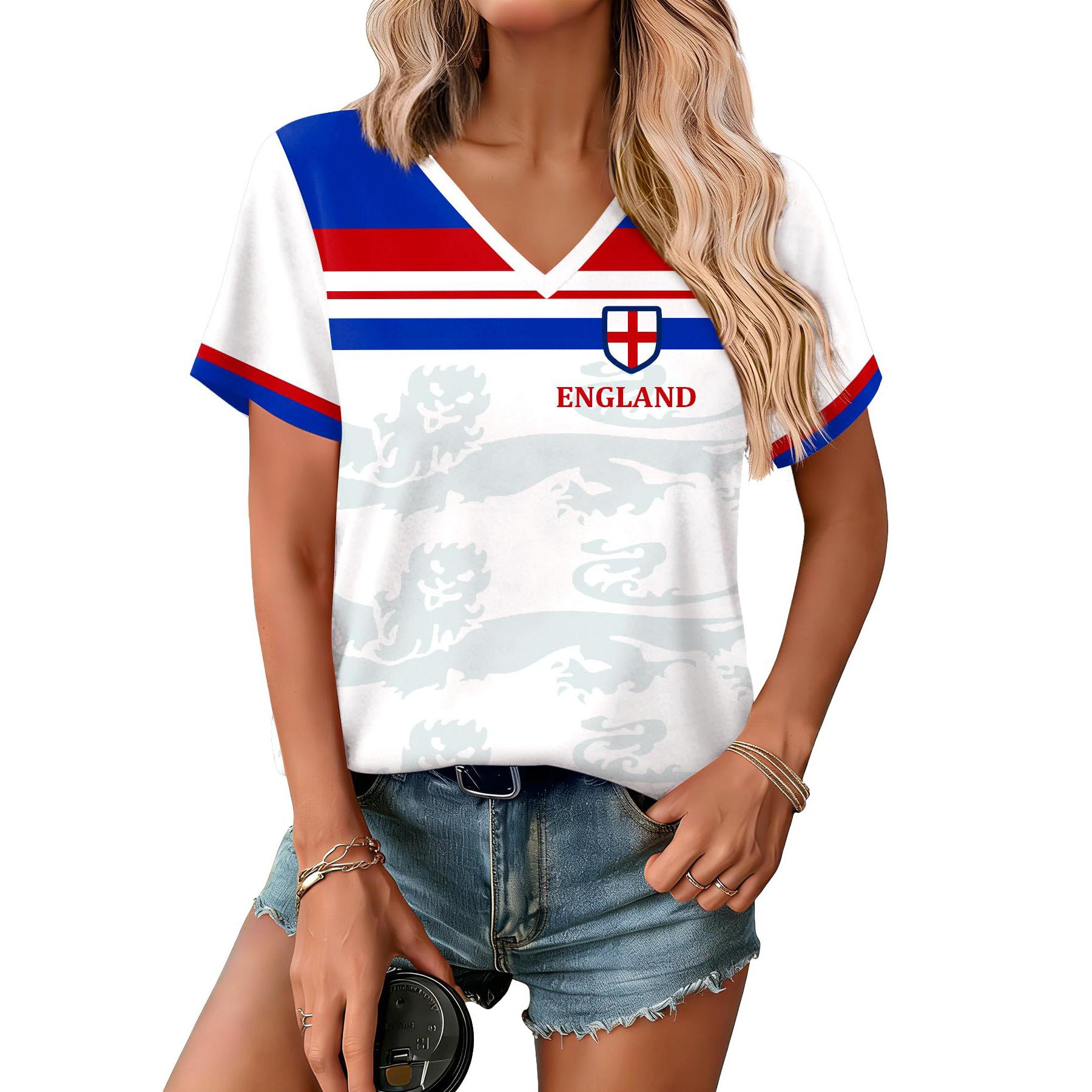 Women s V-Neck Printed Short Sleeve T-Shirt Casual Tee Top S