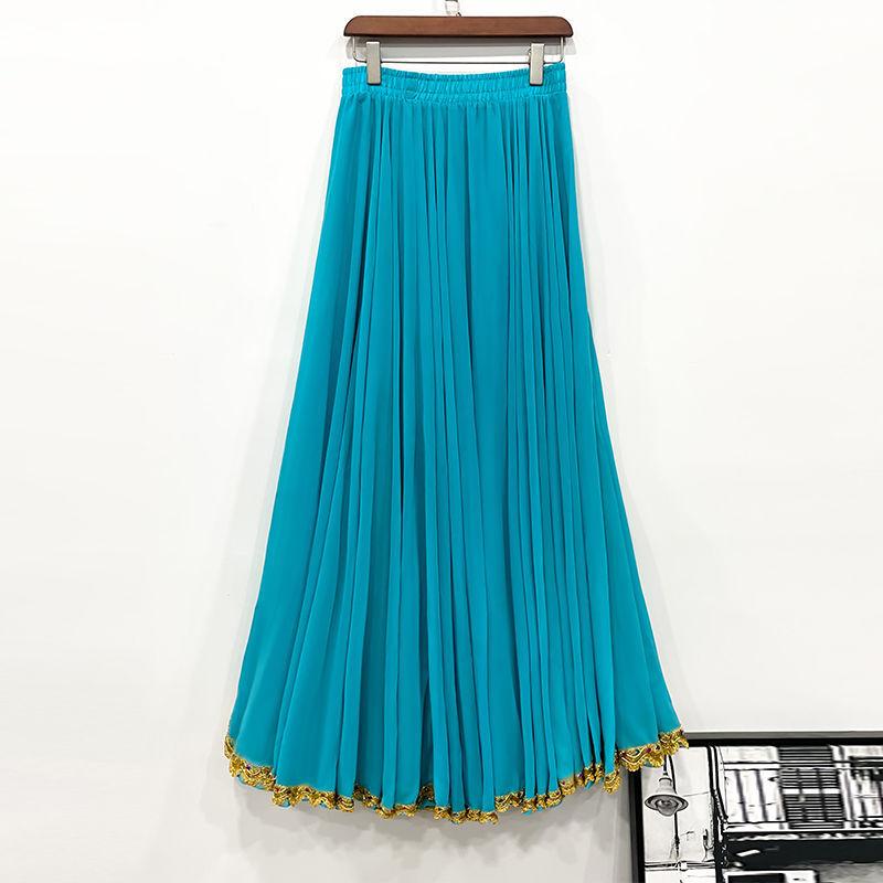 Women's 720 Degree Solid Color Dance Skirt Spanish Flamenco Big Swing High Waist Long Skirt Mexican Dance Performance Costume