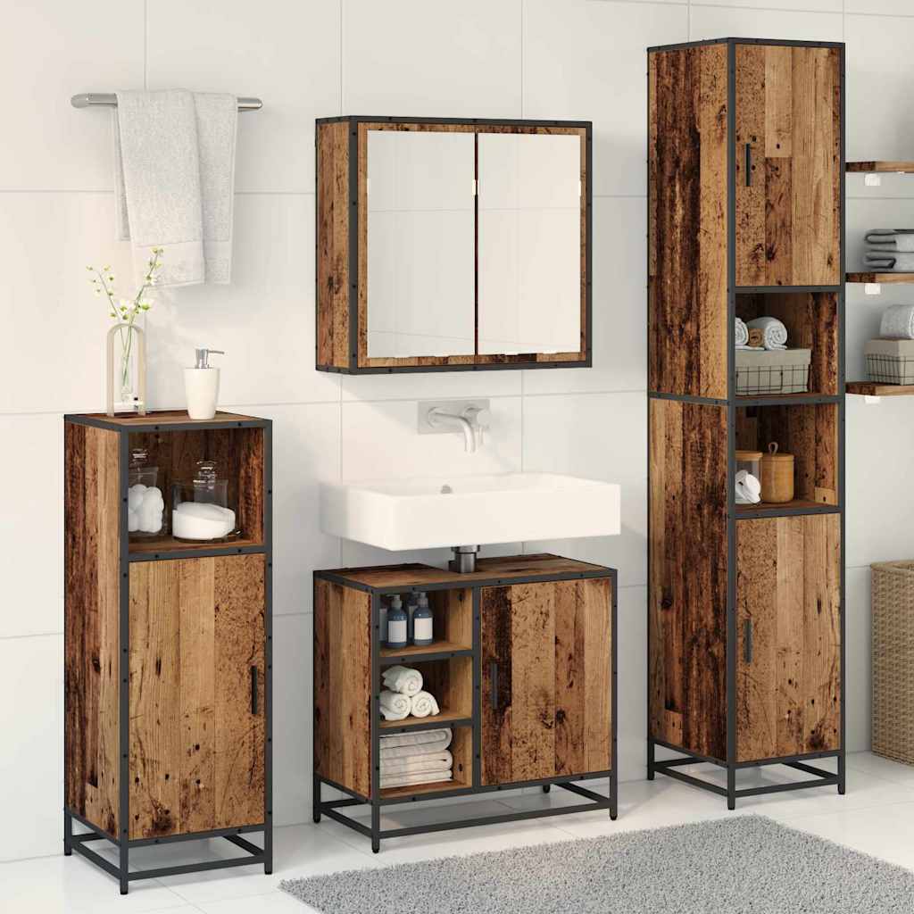 Bathroom Furniture Set with Shelf 3 pcs Reclaimed Wood Engineered Wood