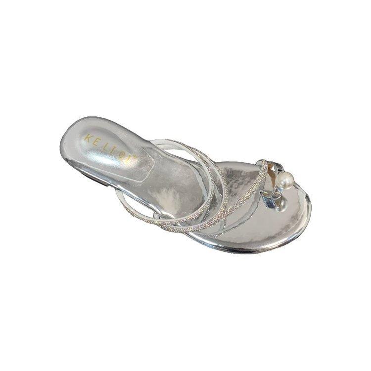[youshilai] Slope heel rhinestone set toe sandals 2025 summer new beach non-slip vacation slippers women