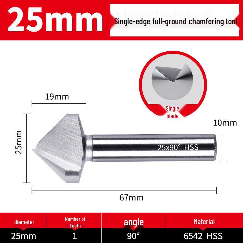 Straight Shank Single-Edge 3-Flute 45° Chamfering & Deburring Countersink Drill Bit, 90° Inner Hole Trimmer