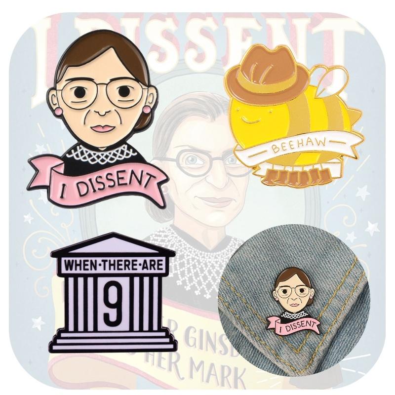 European And American Cartoon Kingsberg Dissent Judge Ruth Bader Ginsburg Brooch Pin