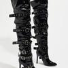 2026 Plus Size Over-the-Knee Boots Tall Boots Pointed Toe Studded Belt Buckle Stiletto Heel Thigh Knight Boots