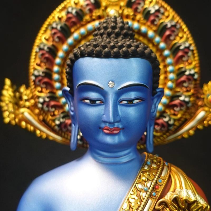 Nepal Tibet Handmade Copper Tibetan Buddhist Medicine Buddha Statue Vajrayana Painted Decor