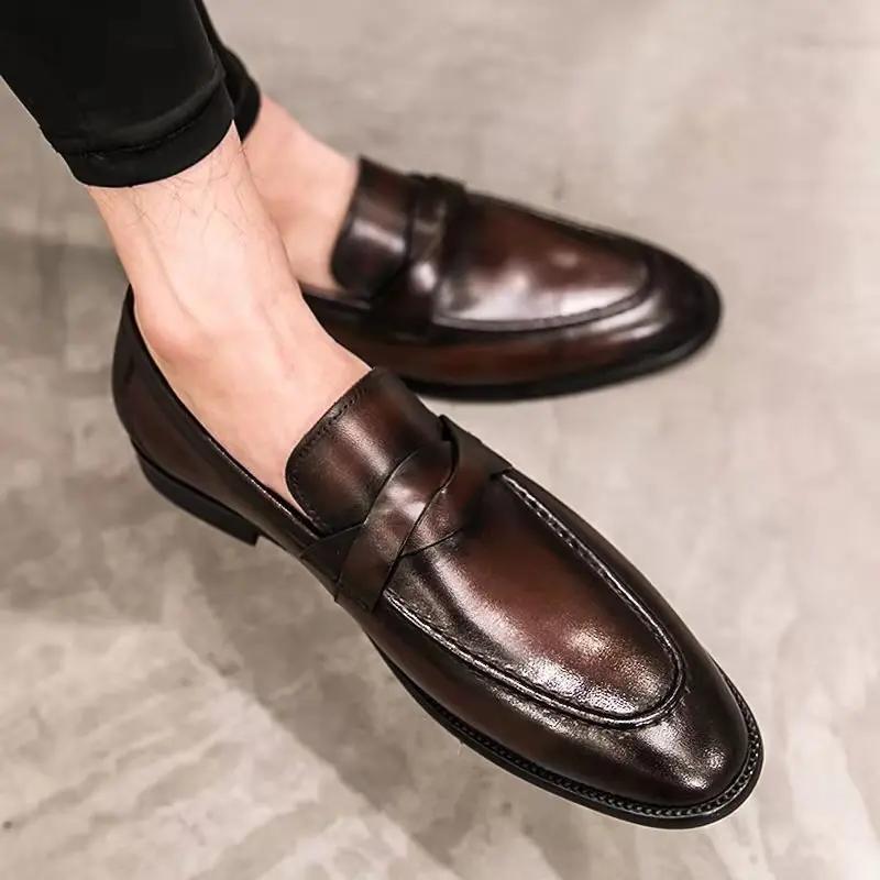 British Style Leather Shoes Men Casual Comfort Lightweight Non-slip Flats Formal Dress Wedding Footwear Sapatenis Masculinos
