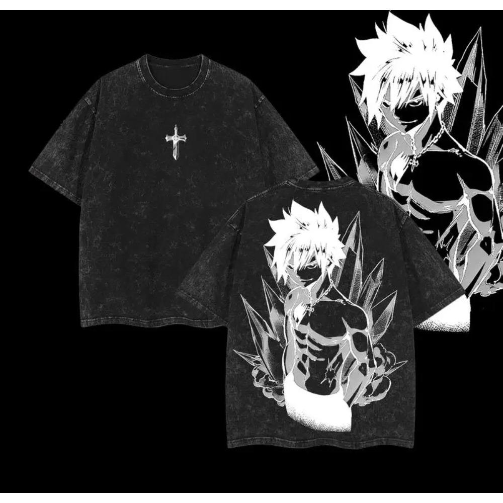 Gray Fullbuster Print T-shirt Anime Fairy Tail Clothing Men Women Casual Cotton Tshirts Retro Washed T Shirt Harajuku Male Tops