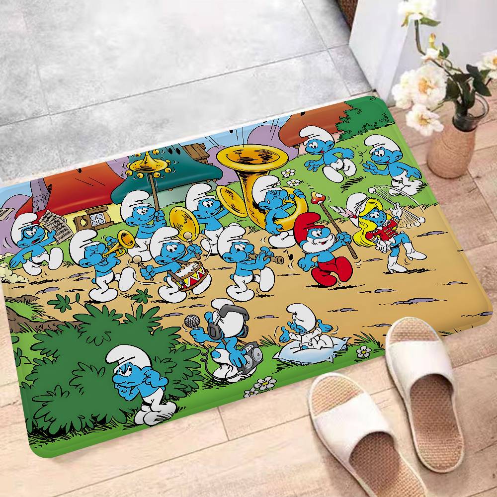 Cartoon S_Smurfs Floor Mat Rectangle Anti-slip Home Soft Badmat Front Door Indoor Outdoor Mat el Decor Mat