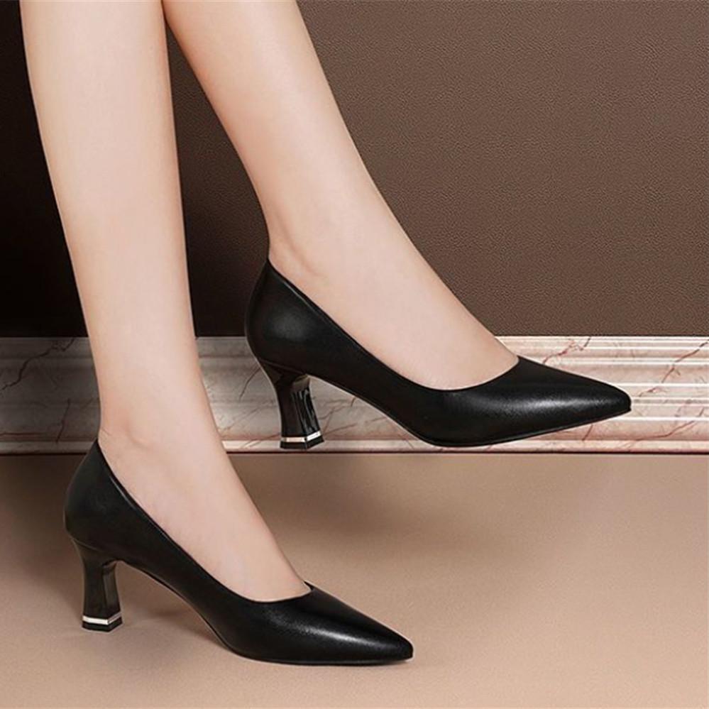 Zapatos De Mujer Women Sweet Light Weight Black Plus Size High Heel Shoes for Office Lady Casual Beige Pumps A1072