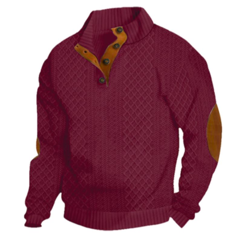 Spring and Autumn Men's Clothing Men's Stand Collar Long Sleeve Casual Outdoor Sweatshirt Jacquard Sweater