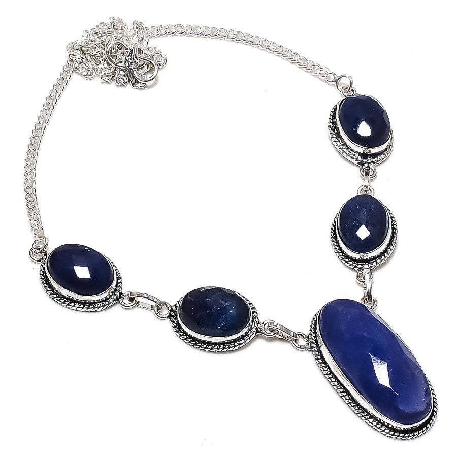 Sapphire(Simulated) 925 Sterling Silver Jewelry Necklace 18" n6L19