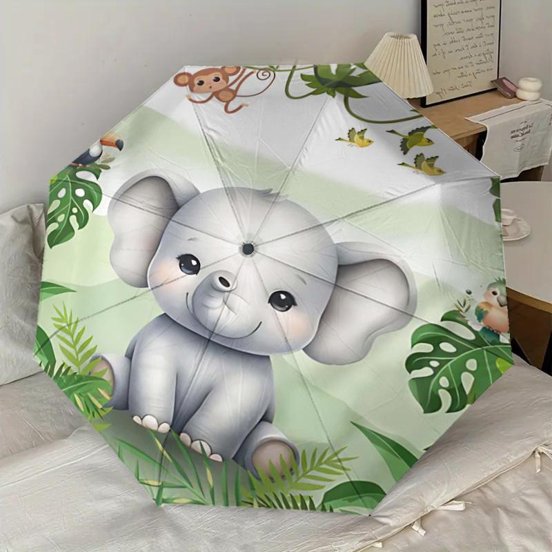 Jungle Animal Friends Umbrella: Automatic Opening & Closing Rain Gear with Foldable Design for Outdoor Adventures - Perfect Gift for Fans, T