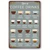 Vintage Coffee Knowledge Metal Sign   Rustic Wall Art for Kitchen  Bar Drink Types Tin Poster Perfect G