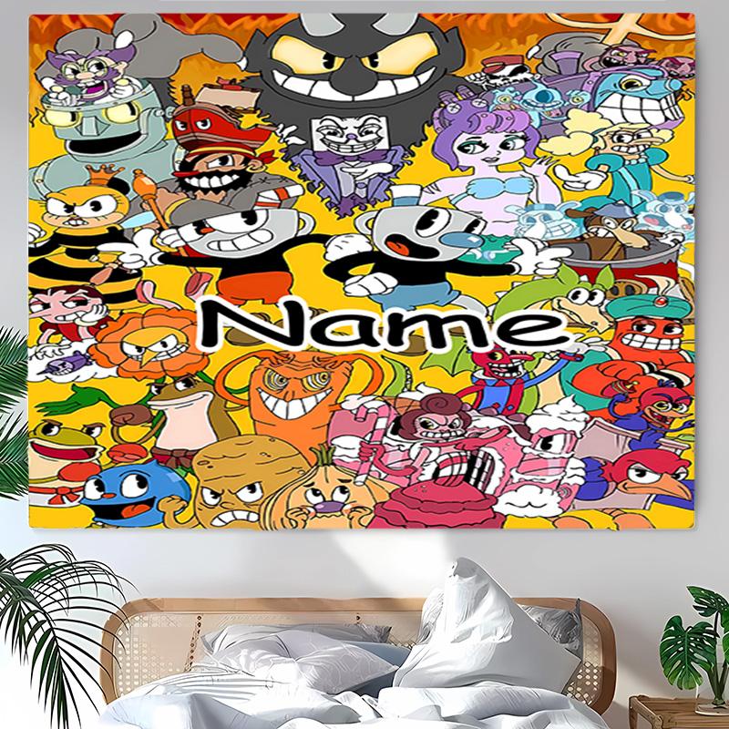 Personalized Cuphead Background Tapestry,Custom Name Birthday Party,Multifunctional Wall Decoration for Home Decor,Various Occasions