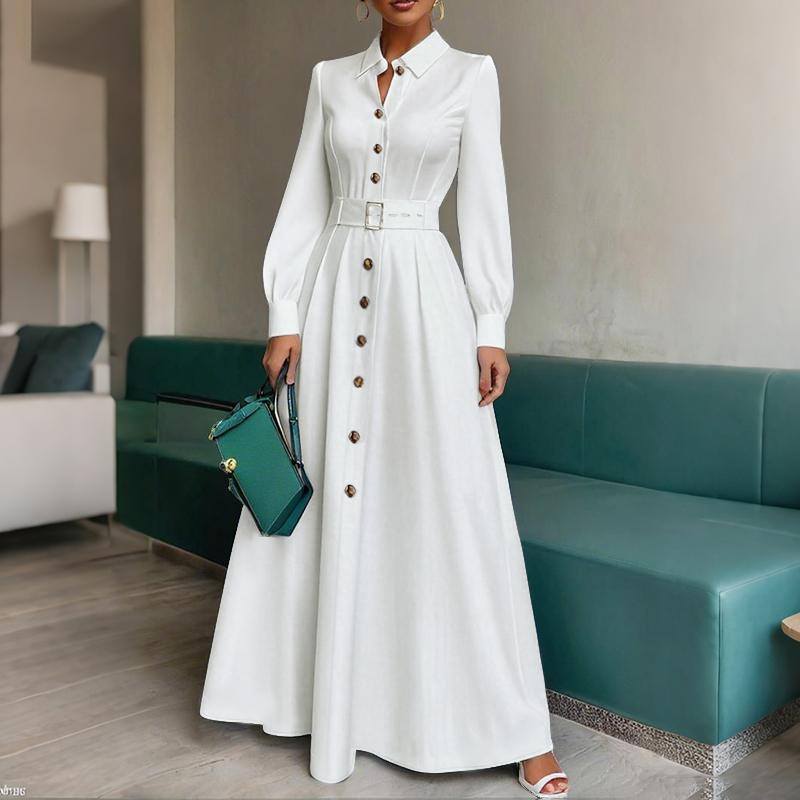 

ZANZEA Женское повседневное платье-макси свободного кроя с длинным рукавом и отложным воротником 5XL белый