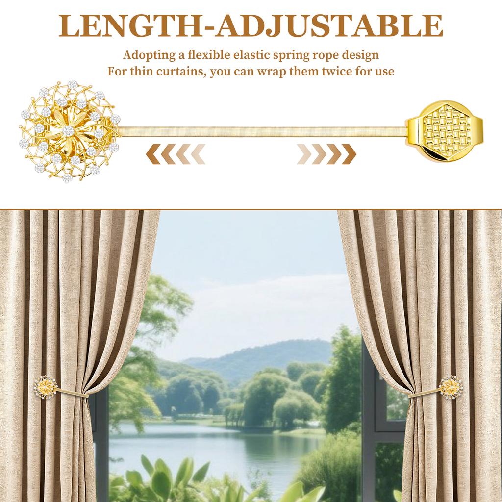 6/4Pcs Magnetic Curtain Tiebacks Sparkling Window Drapery Clips Drapery Buckles with Spring Wire for Home Hotel Office Decor