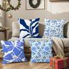 Simple Elegant Artistic Blue Floral Pillow Case Double-Sided Printing Short Plush Sofa Cushion Cover Bedroom Bedside Pillow