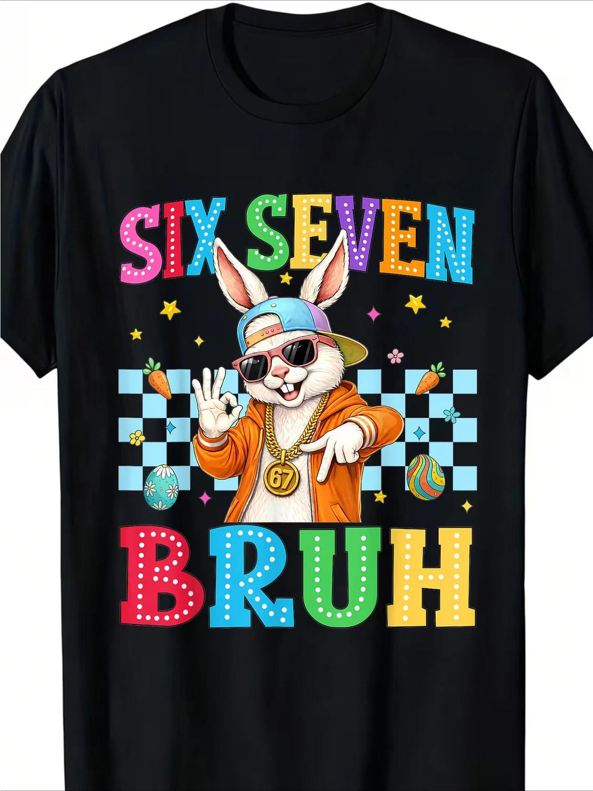 Boys & Girls 6 & 7 Meme T-Shirt - Six Seven Bruh 67 Number Print Bunny, Breathab XL