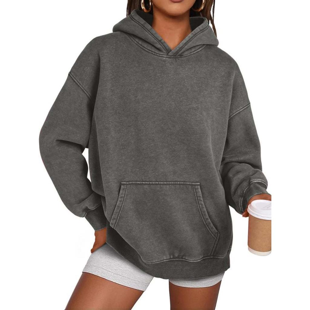 Unisex Hooded Long Sleeve Loose Fit Pullover Hoodie Washed Vintage Sweatshirt