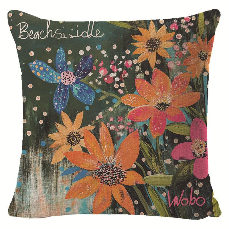 Colorful Floral Oil Painting Linen Pillowcase Jit Living Room Bedroom Sofa Decorative Pillowcase