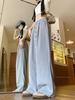 Korean Retro Colorblock Ice Silk Wide-Leg Summer Pants for Women