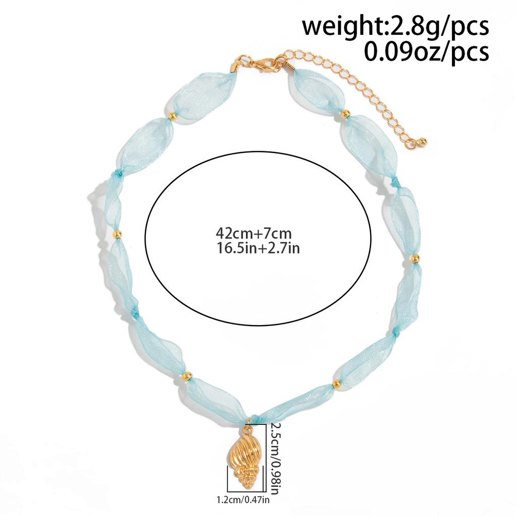 Ocean Style Starfish Scallop Necklace Cute Small Fresh Mesh Yarn Design Collar Chain Necklace