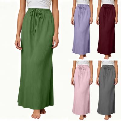 Women's Summer Maxi Skirt Drawstring Low Waist A Line Casual Skirts High Elastic Waisted Bodycon Long Maxi Skirts
