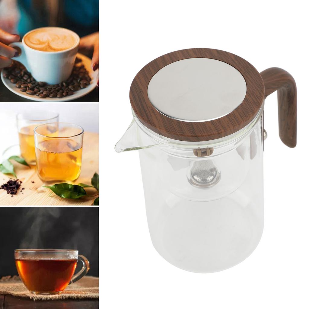Clear Tea Pot Water Separation Glass Teapot with Strainer 800ml Clear Tea Pot with Wooden Handle Secure Lid Magnetic