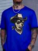 Blue Mens Summer Tee Retro Cowboy Chihuahua Dog Print Soft Loose Western Casual Street Top For Trendy Male Daily Outfit