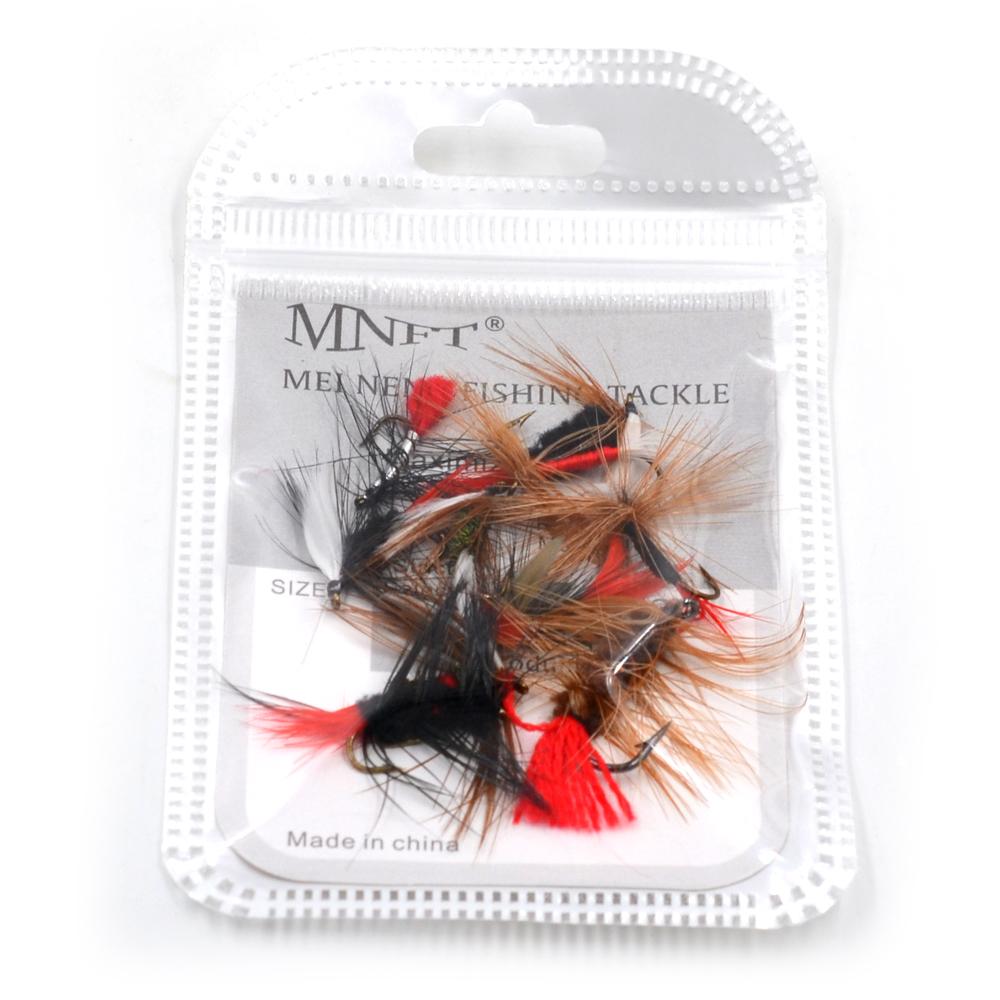 MNFT 10Pcs Various Dry Fly Fishing Lure Trout Salmon Dry Flies Fish Hook Size #6 #10 #12 Nymph Mosquito Lures Fishing Tackle