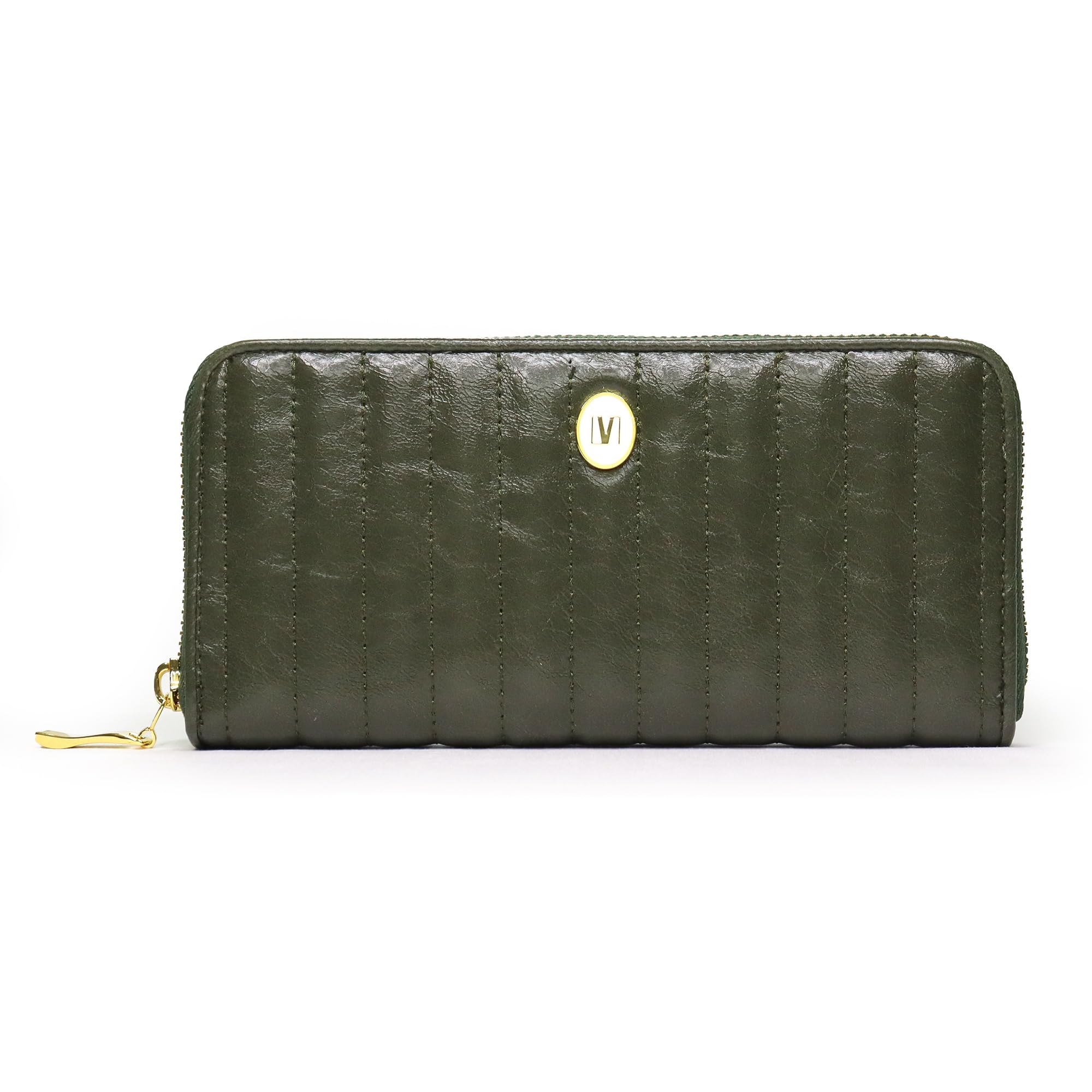 

Luciano Valentino Long Large Round Elegant Women s Wallet, Capacity, Zipper, Quilted, Striped, High-Quality, (Green)