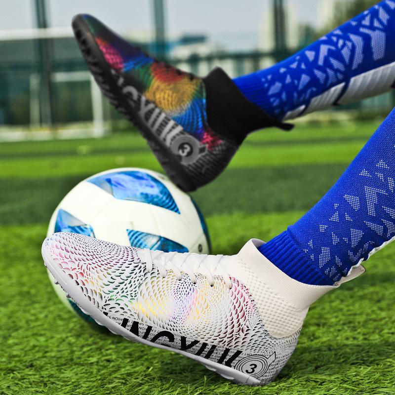 31-48unisex Football Shoes High-top Elastic Rubber Soft Bottom TF Football Shoes Men's Training Special Children Competition Training Football Shoes