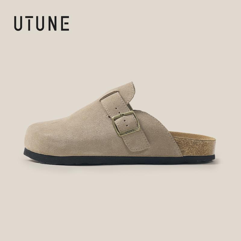 

Женские замшевые тапочки UTUNE на пробковой подошве, уютные мюли с полузакрытым верхом для четырех сезонов, повседневная уличная обувь. Маломерят, заказывайте на один размер больше. 36 хаки