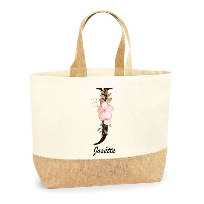 Sac en jute - PLANETEE - Josétte Lettre Fleur - Multicolore - Jute naturel - Fabriqué en France