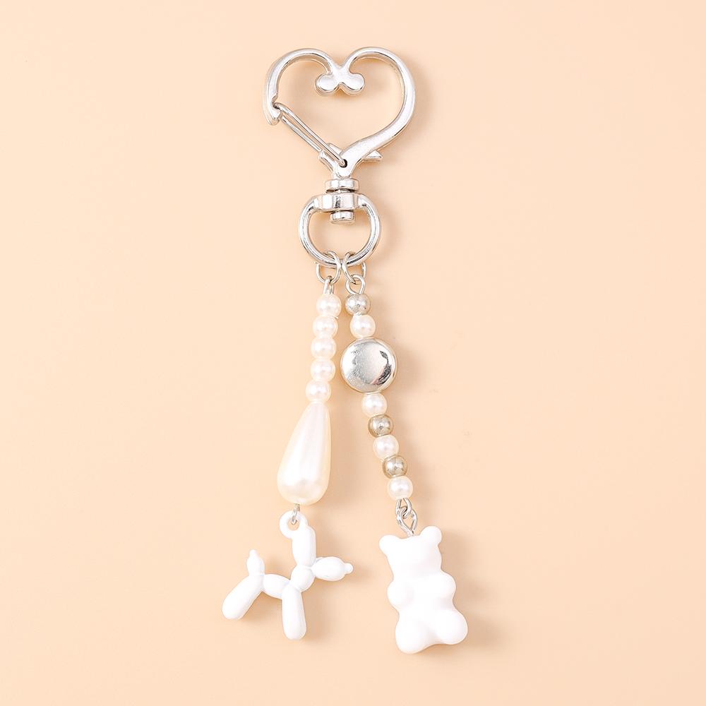 Cute Bowknot Keychain Women Girls Pearl Beaded Key Ring Pendants for Handbag Decor DIY Handmade Key Chain Gifts