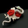 Retro Red Rose Gold Snake Brooch - High-end, Exquisite Corsage with A Touch of Unique Charm and Sparkling Rhinestones.