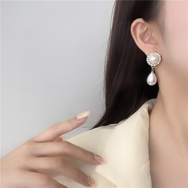 111 Silver Needle Retro Court Fengshui Drop Pearl Earrings Elegant Literary Temperament Earrings Women's Simple Versatile Earrings