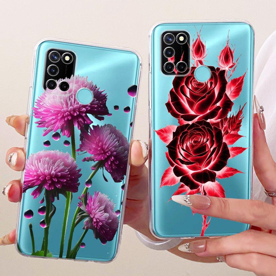 For Realme C17 Case RMX2101 Popular Flower Transparent TPU Silicone Cover For Realme 7i RMX2103 Funda RealmeC17 C 17 Phone Shell