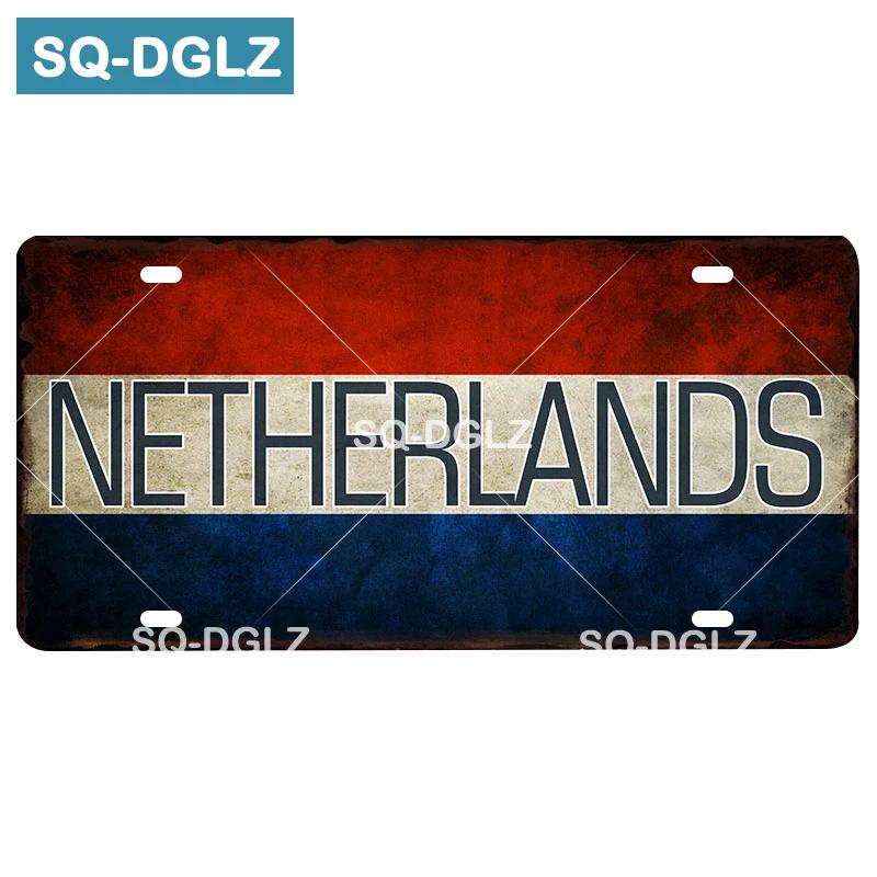 Custom National Flag License Plate Bar Wall Decoration Tin Sign Country Metal Sign Home Decor Painting Plaques Poster